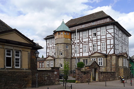Okresní soud, Höxteru, budova, soudní pravomoc, historické, příhradové konstrukce, arkýř