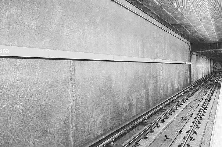 subway, station, transportation, urban, black and white