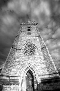 cathedral, church, tower, old, architecture, black and white