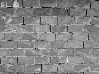 mur de briques, structure, coquille, noir et blanc