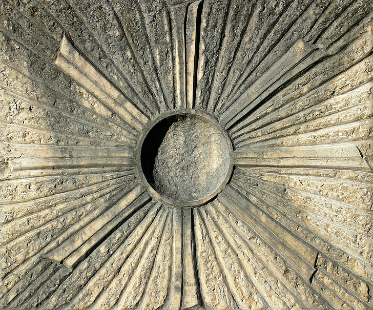 relief, symbol, sun, rays, center, district
