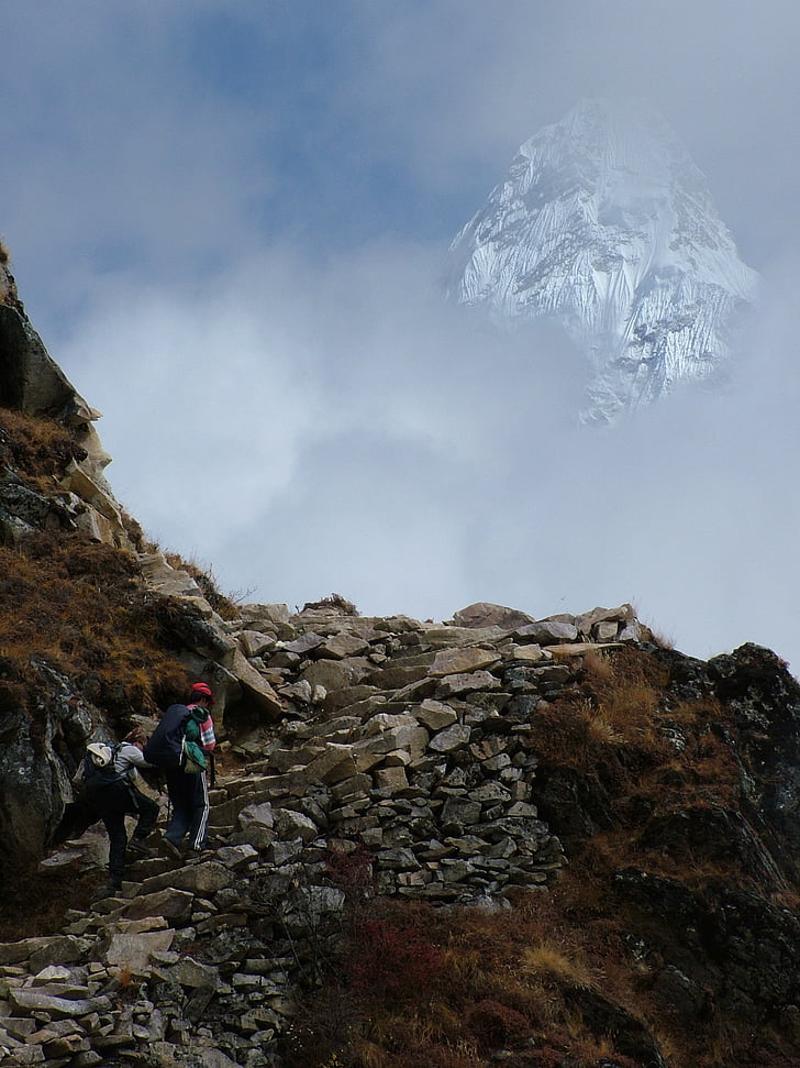 the himalayas, makalu, way, mountains, the stones, hill, cliff