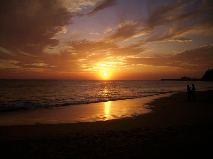 posta de sol, Mar, cel, núvols, vacances, Fuerteventura, platja