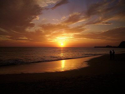 zachód słońca, morze, niebo, chmury, wakacje, Fuerteventura, Plaża