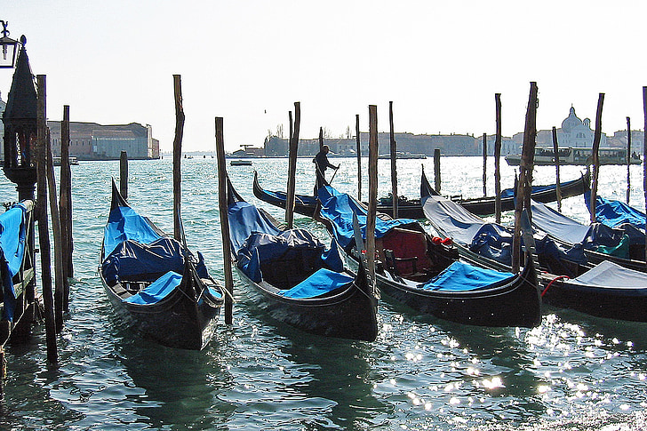 gondoles, Venise, ville, soupirs, Italie, Gondolier