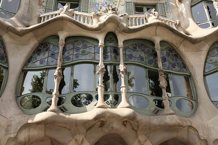 baročni, okno, VITRAŽ, izmišljena, Barcelona, arhitektura, Gaudi