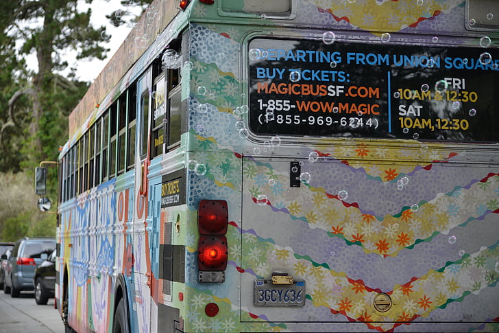 hippi, busz, szappanbuborékok, szín, közlekedés, San francisco, turizmus