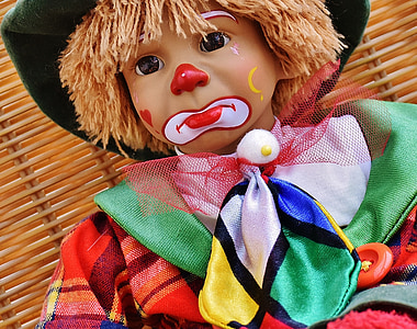 bábika, klaun, smutný, farebné, sladký, smiešny, hračky
