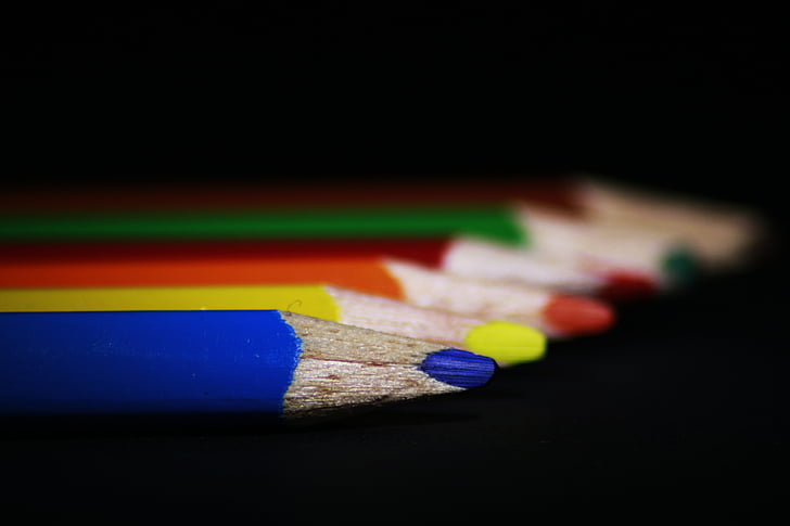 ปากกา, ดินสอสี, ปิด, วาด, โรงเรียน, แมโคร, สี