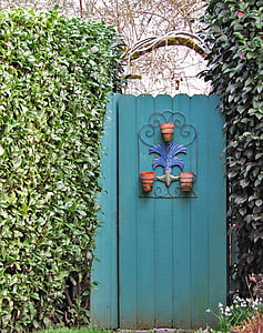 花园, 门, 装饰, 金属, 兵马俑, aqua, 蓝色