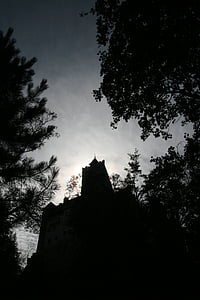 Castell, arquitectura, antiga, Dràcula, Vlad, silueta, fosc