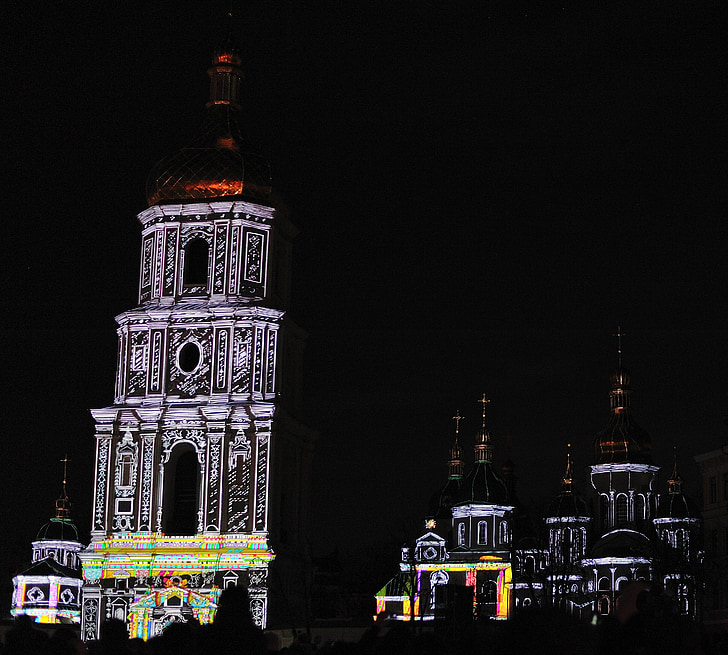 Ukraina, Kiev, St sophia-katedralen, templet, Domkyrkan, UNESCO, nattscen