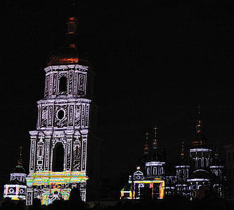 Ucrania, Kiev, San catedral de Sofía, Templo de, Catedral, UNESCO, escena de la noche