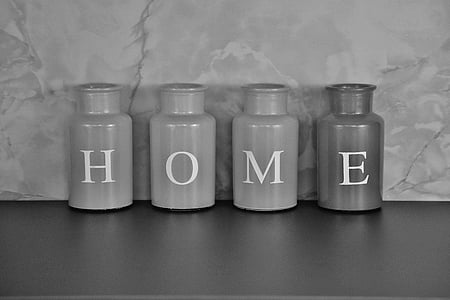 svart och vitt, hem, Hemma, vaser, färgglada, glas, dekoration