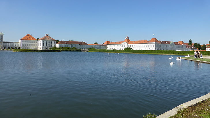 Beieren, Castle nymphenburg, München, water, Lake, hemel, blauw