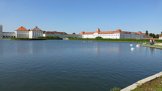 bavaria, castle nymphenburg, munich, water, lake, sky, blue