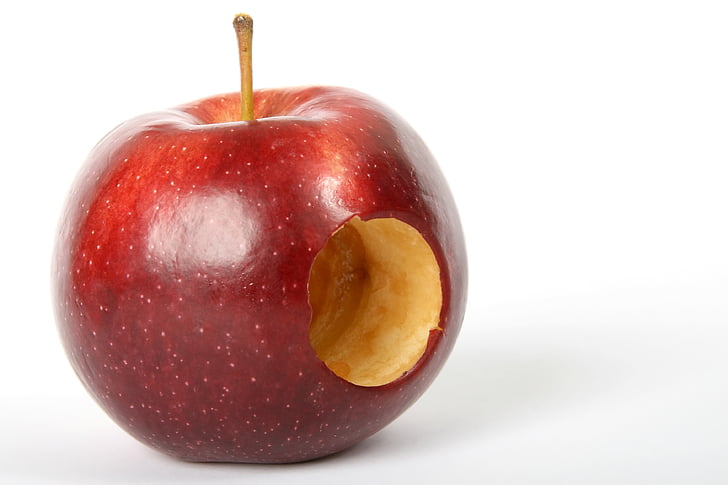 Jabłko, rozmycie, szczelnie-do góry, fokus, jedzenie, owoce, otwór