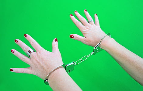 handcuffs, prisoners, woman, female, slave, greenbox, chroma key