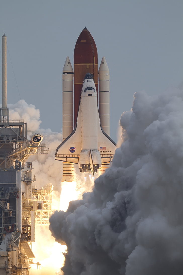space shuttle endeavour, liftoff, launch, launch pad, rocket boosters, exploration, mission