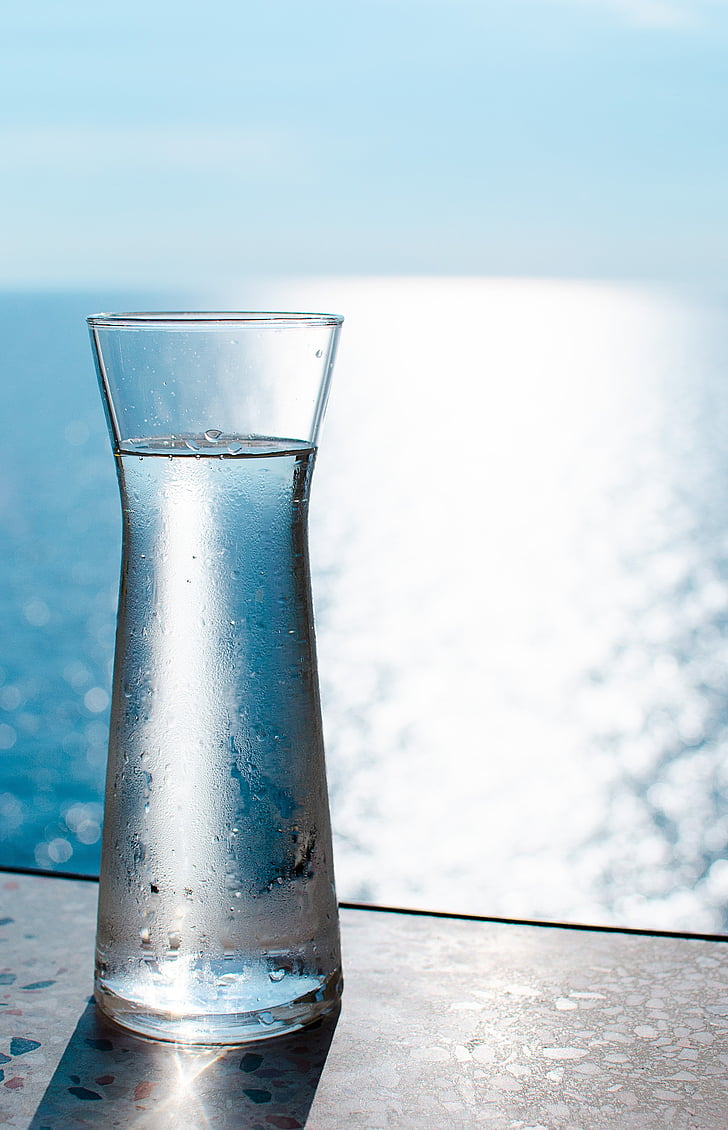agua, jarra, mar, sol, bebida, refresco, jarra de vidrio