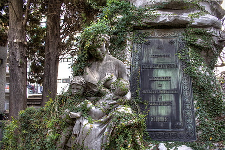 buenos aires, argentina, recoleta cemetery, tomb, statue, ivy, graveyard