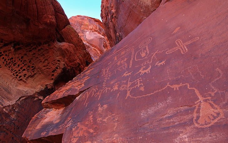 vallée de feu, grès, Idaho, pétroglyphes, symboles, amérindien, écrits