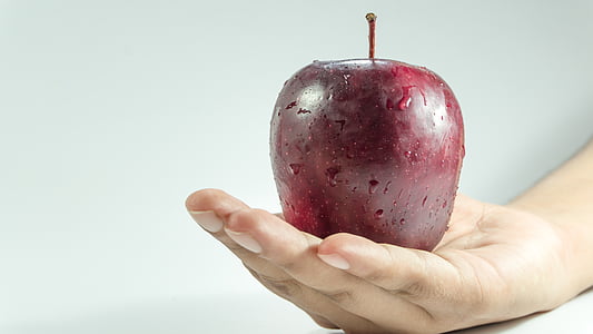 Apple, χέρι, εκμετάλλευση, κόκκινο, γυναίκα, τροφίμων, υγιεινή