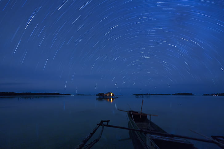 krajina, Indonésie, Halmahera, WiDi ostrovy, Laguna, noční zobrazení, trajektorie hvězdy