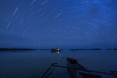 paisatge, Indonèsia, Halmahera, Illes amb widia, llacuna, vista nocturna, trajectòria de l'estrella