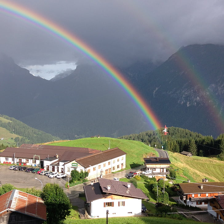 rainbow, mountain, landscape