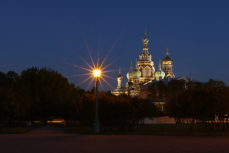 San Petersburgo, Rusia, noche, arquitectura, Iglesia, bóveda, edificio