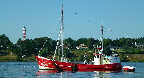 rivière, Kahn, Fischer, Cutter, bateau de pêche, pêche, Elbe
