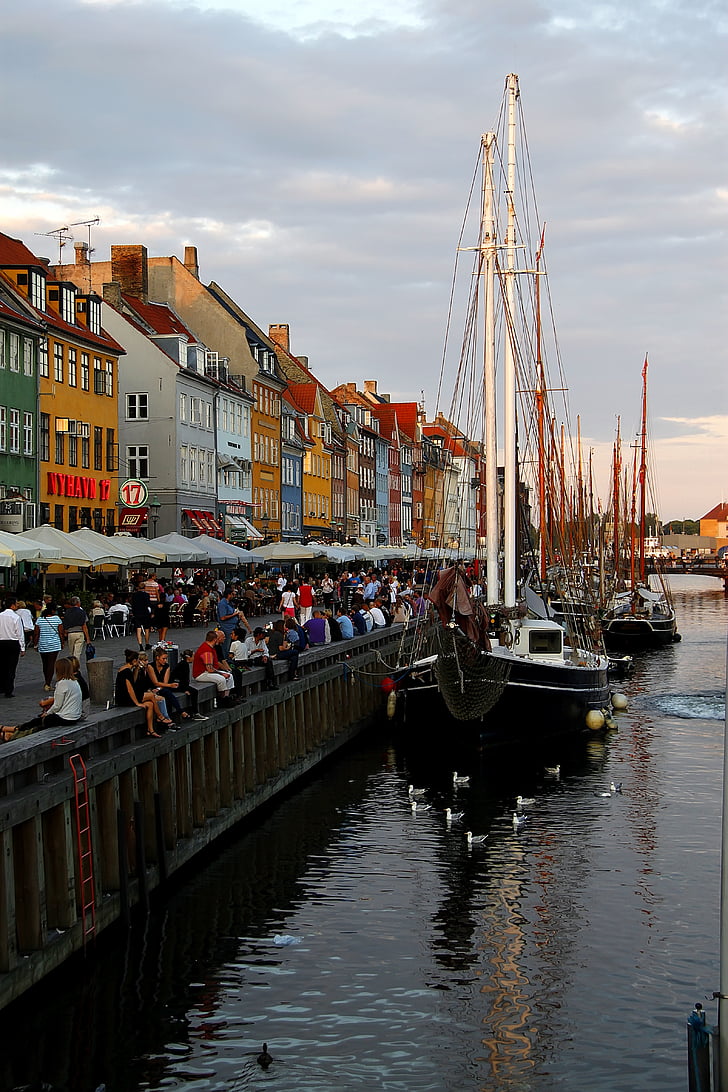 nyhavn, 코펜하겐, 조 경, 선박, 설정, 거리, 항해 선박