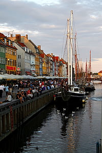 Kanał Nyhavn, Kopenhaga, krajobraz, statek, zestaw, Ulica, morskie statku