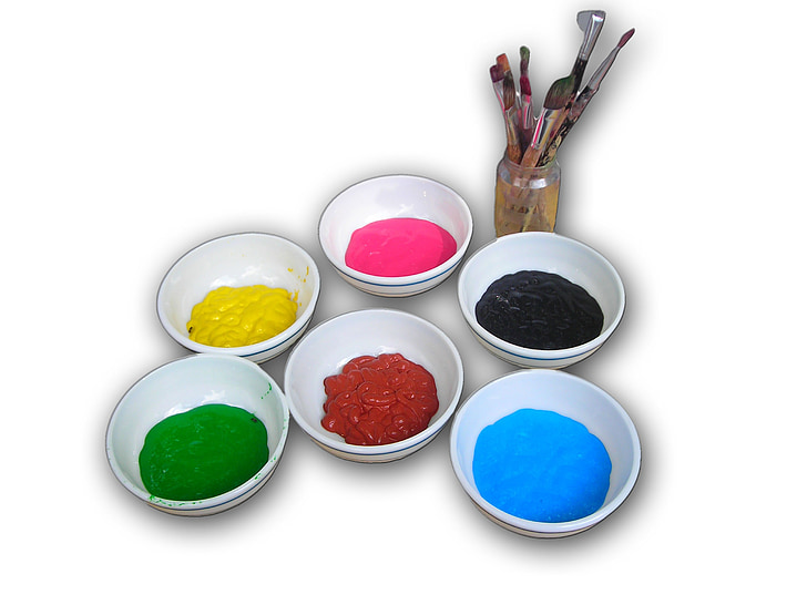 tasses de tinta, colors, color, raspall, pintura
