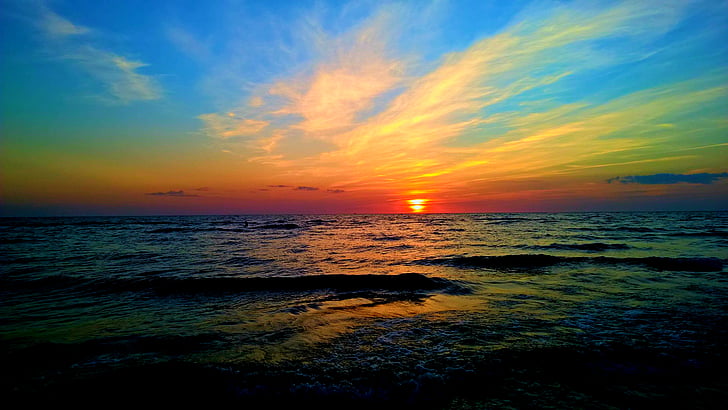 φωτογραφία, ηλιοβασίλεμα, φύση, νερό, Ωκεανός, στη θάλασσα, επιφάνεια