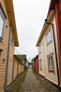 Porvoo, hẻm, Street, ngôi nhà, phố cổ, Phần Lan, ngôi nhà bằng gỗ