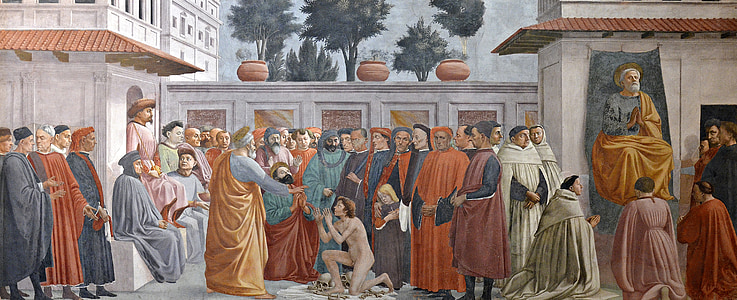 italy, florence, fresco, church, santa maria del carmine, resurrection of the son of théophile