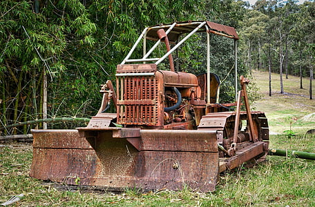 bulldozer, rusty, construction, tractor, earthmover, excavator, machinery