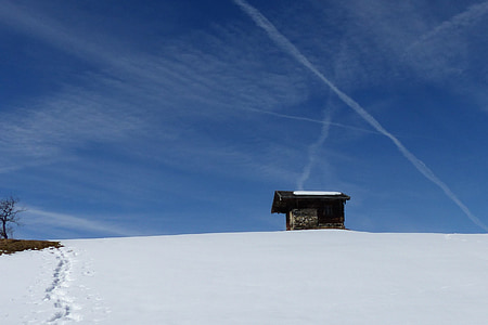 Senner hut, colline, Azure, champ de neige, hiver, neige, hivernal