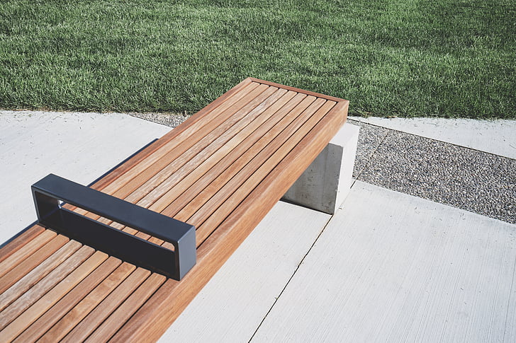 wooden, bench, outdoor, green, grass, lawn, wood - Material