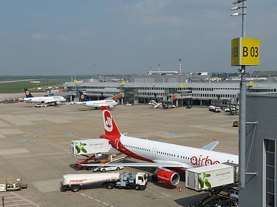 Aeroporto, voar, aviação, tráfego aéreo, aviões, partida, Düsseldorf