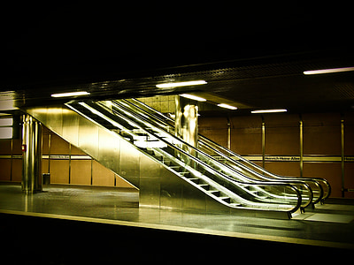 escalator, metro, handrails, movement, underground, railway station, trainstation