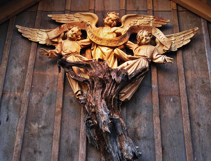 glory to god, angel, carved, wood, angel made of wood, wood picture, gloria in excelsis deo