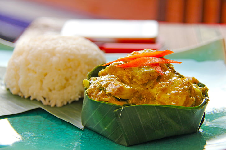 Fisch amok, Fisch, Reis, lecker, sehr lecker, lokale, Khmer Essen