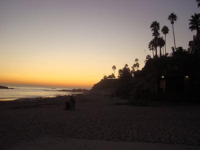 拉古纳海滩, 加利福尼亚州, 日落, 海岸线, 海洋, 岩质海岸, 自然