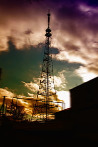 телевизионна кула, вечерта, облаците, технология, кула, комуникация