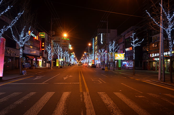 Нічний краєвид, Нічне життя, ніч Кореї, дорога, нічний погляд