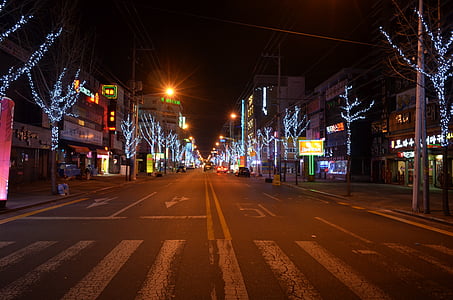paisaje nocturno, vida nocturna, noche de Corea, carretera, vista de noche