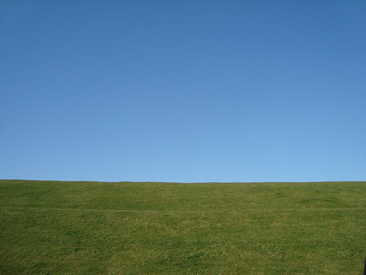Dyke, aria, vuoto, cielo blu, erba verde, paesaggio, orizzonte